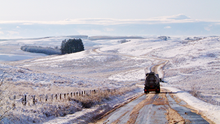 Tanker at Black Esk Reservoir in Winter