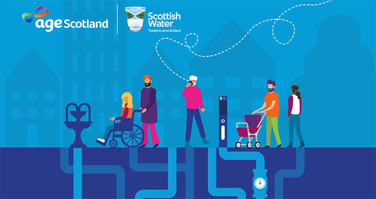 Illustration of a group of people walking on a path with underground pipes