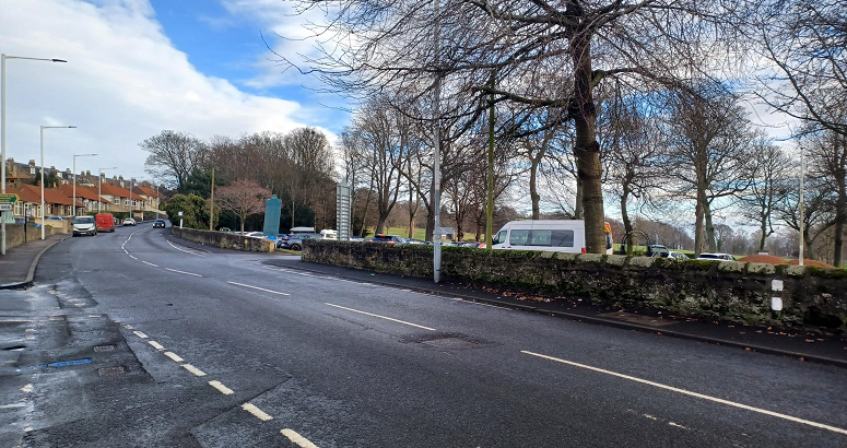 The entrance to Ravenscraig Park car park on Dysart Road in Kirkcaldy