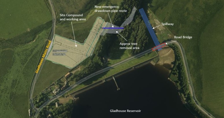 Gladhouse Reservoir satellite map graphic