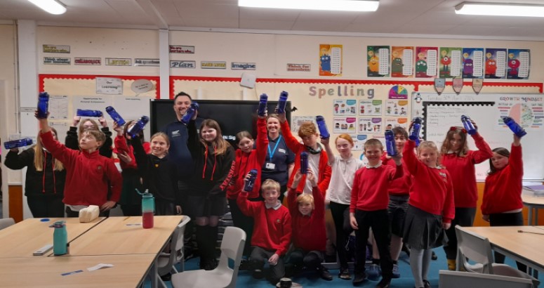 Madderty Primary School pupils with Caledonia Water Alliance following successful water cycle presentation