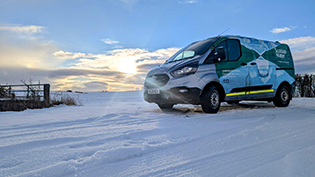 Scottish Water van in snow in Winter