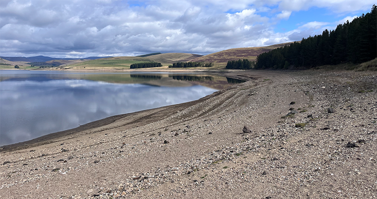 view of Backwater reservoir showing very low levels