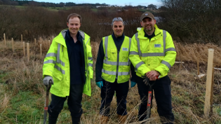 Some of Scottish Water team who helped at the planting session, from left Jack Fullerton, Jimmy Will and Steve Garbett
